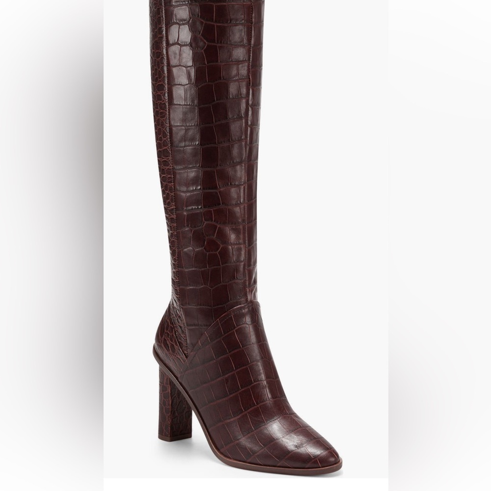 Vince Camuto Brown Crocodile Pattern Knee High Boots